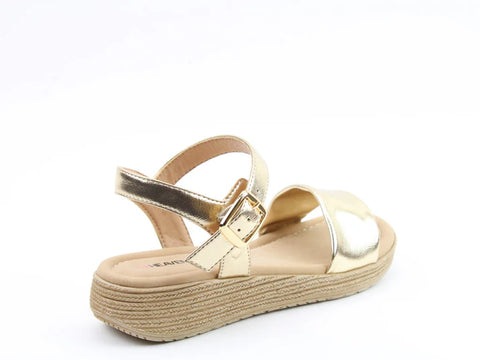 Heavenly Feet Sara Gold Womens Low Wedge Sandals