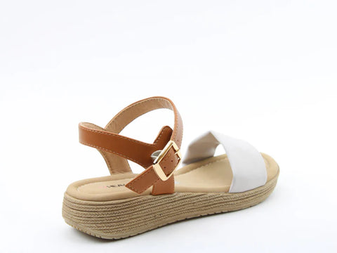 Heavenly Feet Sara Stone/Tan Womens Low Wedge Sandals