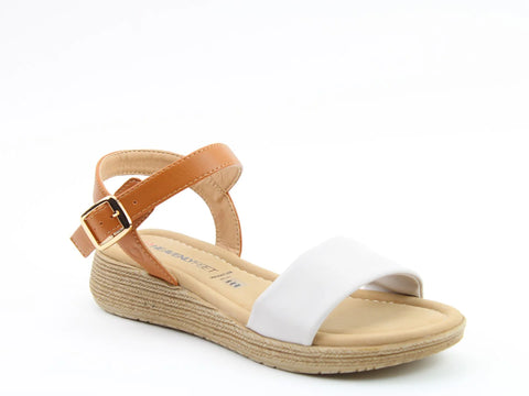 Heavenly Feet Sara Stone/Tan Womens Low Wedge Sandals