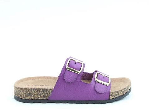 Heavenly Feet Harmony2 Purple Womens Casual Comfort Slip On Slider Twin Buckle Fastening Sandals