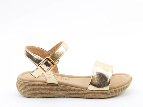 Heavenly Feet Sara Gold Womens Low Wedge Sandals