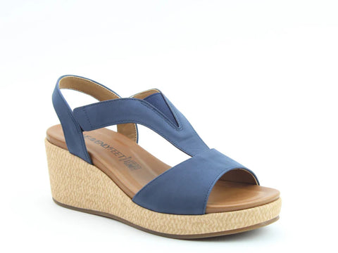 Heavenly Feet Paulina Navy Womens Comfort Lightweight Wedge Sandals