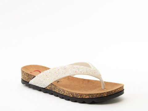 Heavenly Feet Crocus2 White Womens Toe Post Faux Jewels Sandals