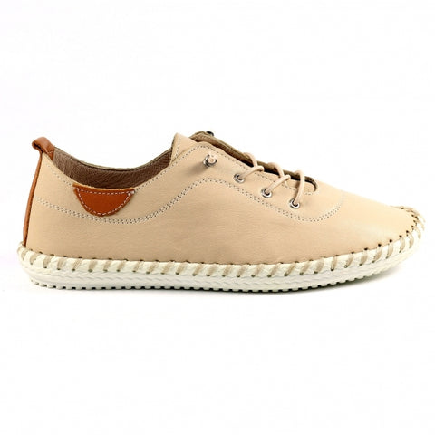 Lunar FLE030 St Ives Beige Womens Casual Comfort Leather Elasticated Lace Trainers