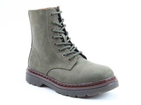 Heavenly Feet Justina2 NBK Faux Nubuck Khaki Womens Lace Up Zip Up Ankle Boots