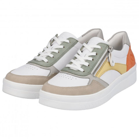 Remonte D0J01-81 Womens White Combi Leather Lace Up Trainers