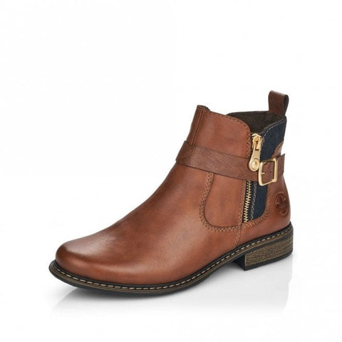 Rieker Z4959-22 Chestnut Womens Casual Comfort Zip Up Leather Ankle Boots