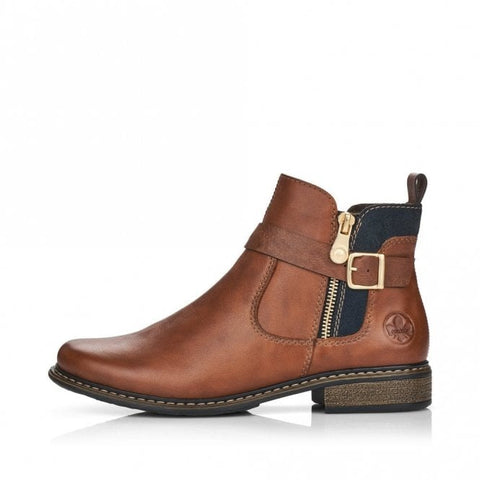 Rieker Z4959-22 Chestnut Womens Casual Comfort Zip Up Leather Ankle Boots