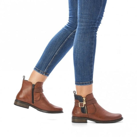 Rieker Z4959-22 Chestnut Womens Casual Comfort Zip Up Leather Ankle Boots