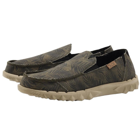 Dude Farty Print Tropical Khaki Mens Slip On Organic Cotton Canvas Shoes