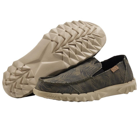Dude Farty Print Tropical Khaki Mens Slip On Organic Cotton Canvas Shoes