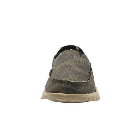 Dude Farty Print Tropical Khaki Mens Slip On Organic Cotton Canvas Shoes