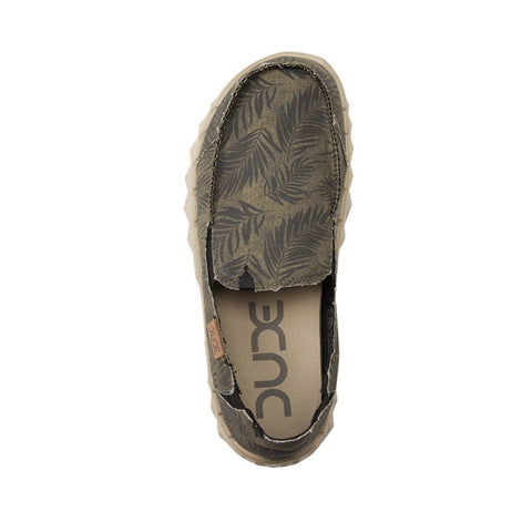 Dude Farty Print Tropical Khaki Mens Slip On Organic Cotton Canvas Shoes