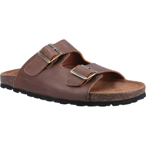 Hush Puppies Nash Brown Mens Casual Comfort Slip On Leather Sandals