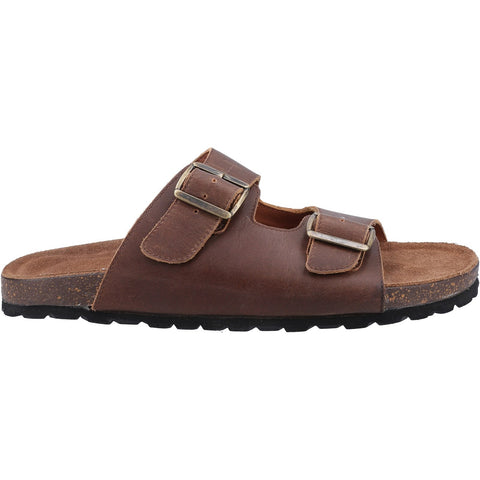 Hush Puppies Nash Brown Mens Casual Comfort Slip On Leather Sandals