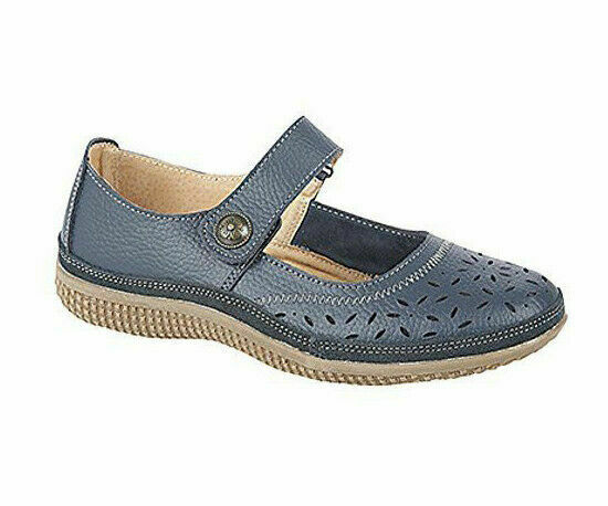 Boulevard L408C Women Wide Fit EEE Casual Touch Fasten Real Leather Shoes Navy
