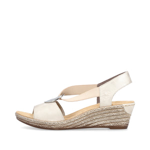 Rieker 624H6-60 Cream Womens Casual Comfort Slingback Wedge Sandals