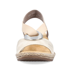 Rieker 624H6-60 Cream Womens Casual Comfort Slingback Wedge Sandals