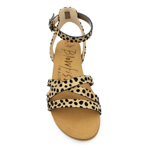 Blowfish Maylie BF9011 Sand Pixie Leopard Print Womens Vegan Casual Comfort Buckled Sandals