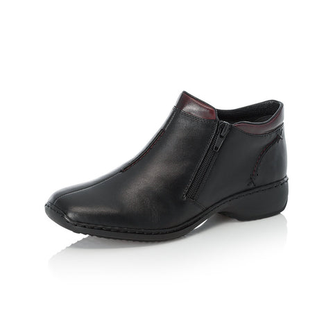 Rieker L3882-00 Black Combination Womens Leather Zip Up Ankle Boots Warm Lining