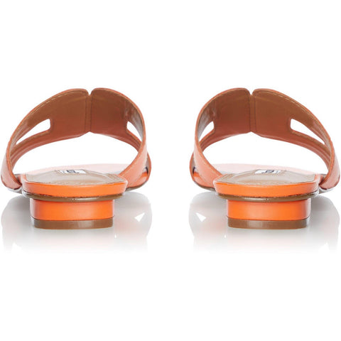 Dune Loupe Orange Leather Womens Comfort Sliders