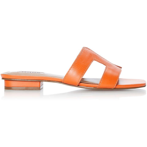 Dune Loupe Orange Leather Womens Comfort Sliders