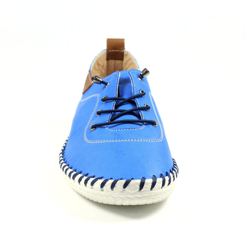 Lunar FLE030 St Ives Cobalt Blue Womens Casual Comfort Leather Elastic Lace Trainers