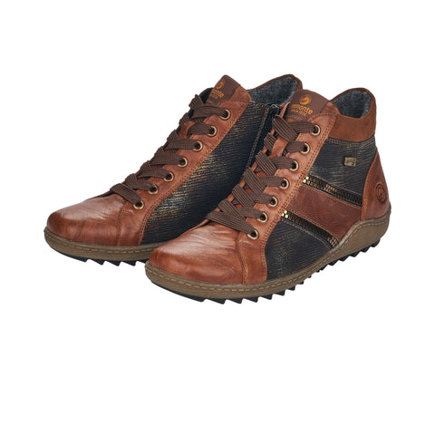 Remonte R1480-22 Brown Womens Zip Ankle Boots Lace Up Leather Comfy