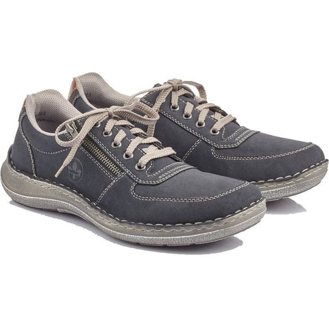 Rieker 03030-14 Blue Mens Casual Comfort Lace Up Side Zip Wide Fit Shoes