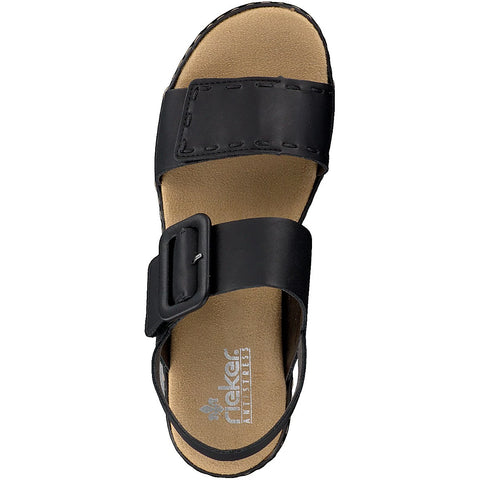 Rieker 62950-00 Black Casual Comfort Slingback Platform Wedge Sandals
