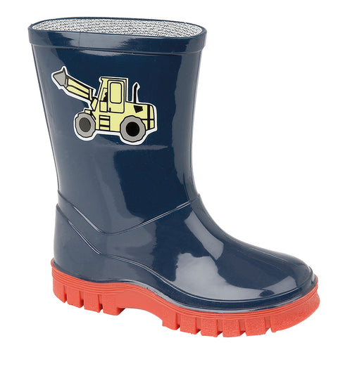 Stormwells W204C 'Puddle' Navy Digger Kids Wellingtons