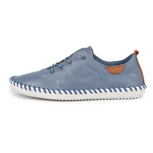 Lunar FLE030 St Ives Mid Blue Womens Casual Comfort Leather Elastic Lace Trainers