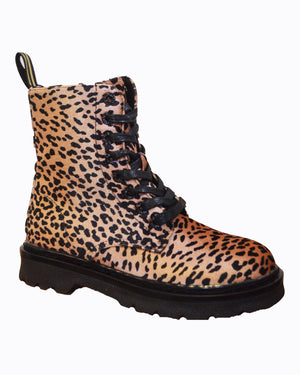 Heavenly Feet Justina Leopard Print Velour Womens Casual Comfort Lace Up Boots