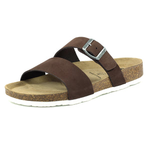 Lazy Dogz Bobby Dark Brown Womens Casual Comfort Leather Slip On Sandals