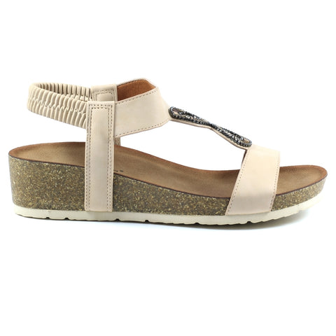 Lunar JLH359 Barwell Beige Womens Comfortable Summer Slingback Sandals