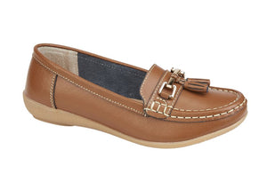 Jo & Joe Nautical Tan Women's Slip On Leather Loafers Moccasins Casual Shoes
