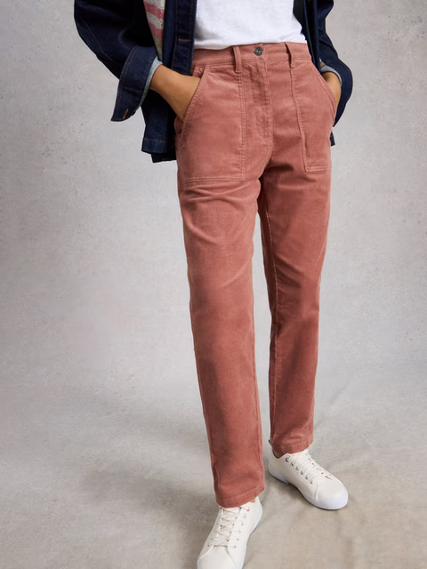 White Stuff Twister Cord Trousers Regular Mid Pink