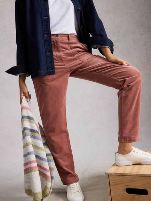White Stuff Twister Cord Trousers Regular Mid Pink