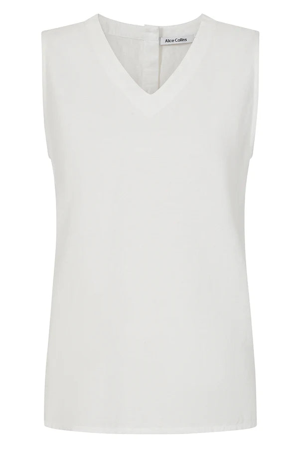 Alice Collins Rose Plain V Neck Sleeveless Top White