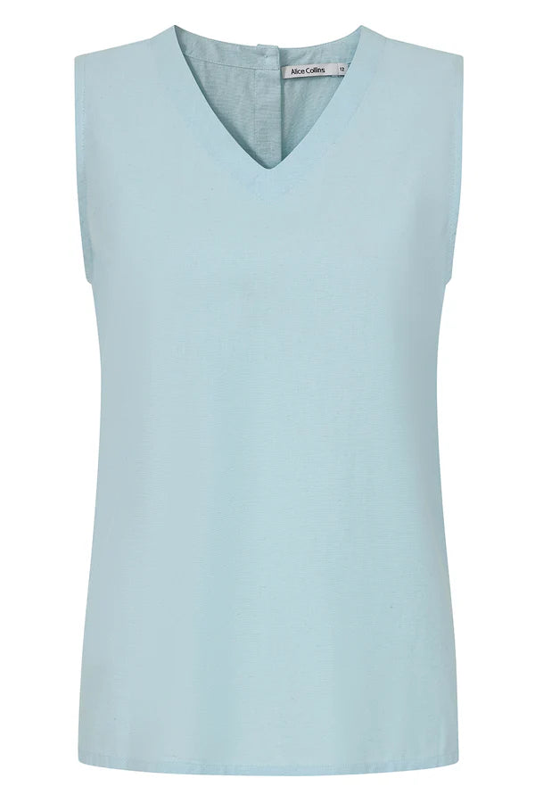 Alice Collins Rose Plain V Neck Sleeveless Top Chalk Blue