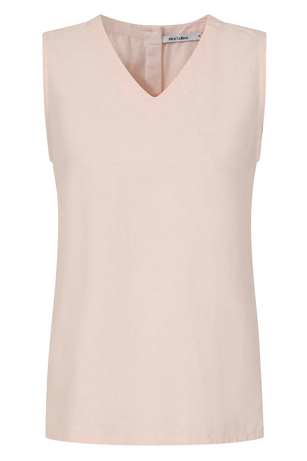 Alice Collins Rose Plain V Neck Sleeveless Top Chalk pink