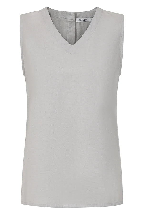 Alice Collins Rose Plain V Neck Sleeveless Top Dusky Grey