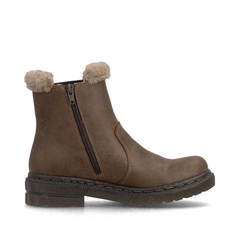 Rieker 78250-22 Brown Womens Warm Lining Casual Comfort Zip Up Leather Ankle Boots