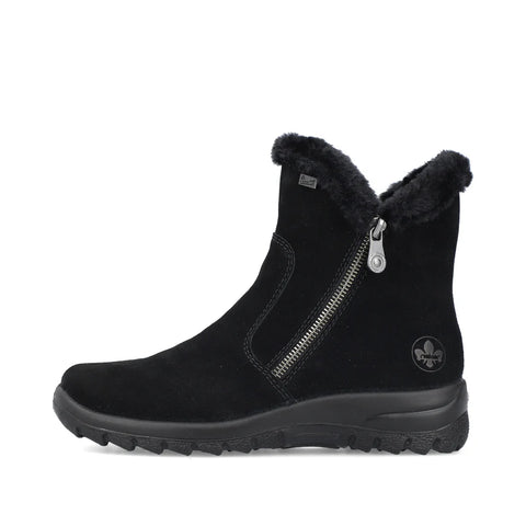 Rieker L7162-00 Black Womens Water Resistant Warm Lining Casual Comfort Zip Up Ankle Boots