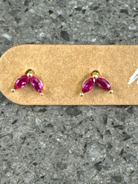 E - Petal Duet Studs - Fuchsia Crystal / Gold