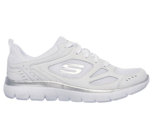 Skechers Womens 12982/WSL White/Silver Leather and Textile Lace Up Trainers