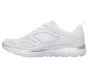 Skechers Womens 12982/WSL White/Silver Leather and Textile Lace Up Trainers
