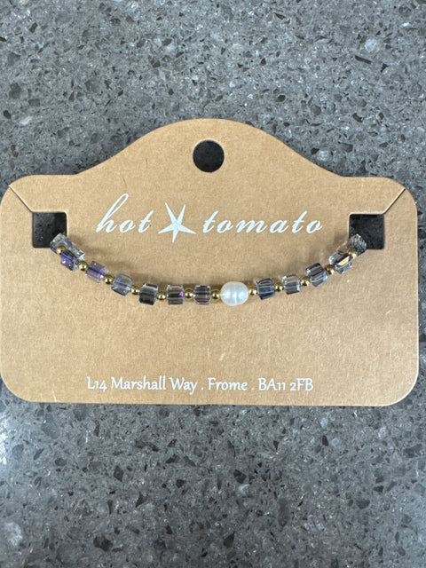 Hot Tomato Friendship Bracelet with Crystals and gold plated stainless steel - Aubergine