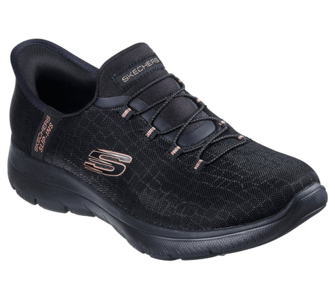 Skechers Slip - Ins 150128/BKGD Black Gold Summits - Classy Night Womens Casual Comfort Hands Free Slip On Shoes