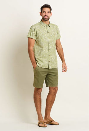 Brakeburn Linear Floral Green Mens Short Sleeve Shirt